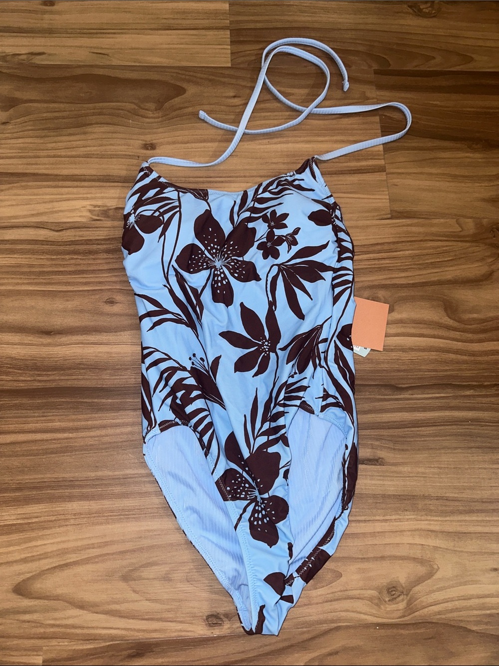 Shade & Shore Light Blue One-Piece Swimsuit with Brown Floral Print